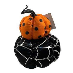 Halloween fabric pumpkin stack 8-in orange black silver mantle table decor